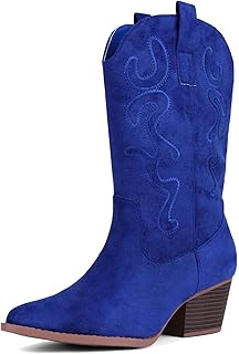 Cowboy Boots for Women Cowgirl Mid Calf Western Embroidered Boot Low Chunky Block Heel Fashion Boots