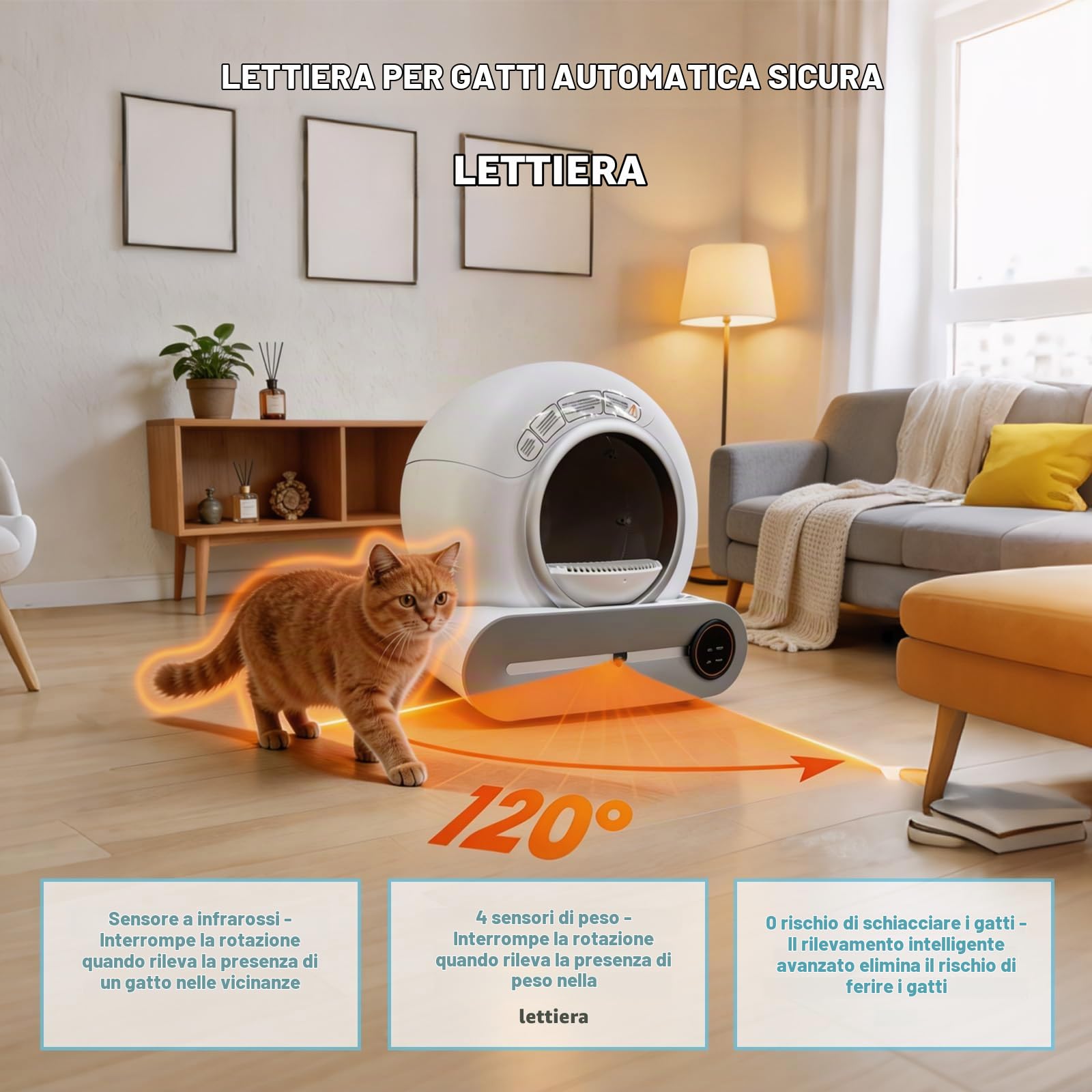Lettiera per Gatti Autopulente 65 L con 6 Sacchi Lettier 2 Filtri | Anti Trappola, Isolamento Odori, Controllo App, Progettazione Sicura, 1 Tappetino
