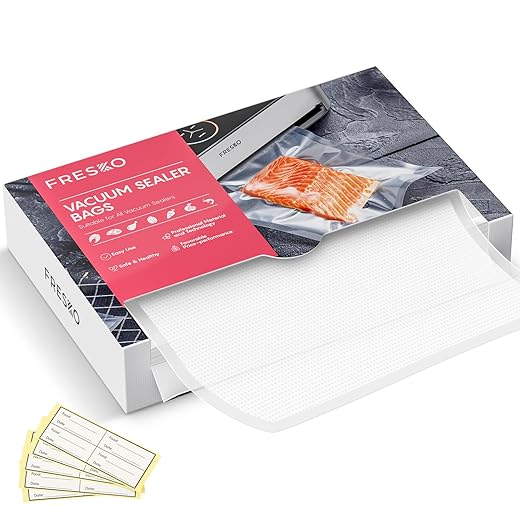 FRESKO Vacuum Sealer Bags 150 Count, Seal a Meal Vac Bag Sealer Machines, 50 of Each Size 50 Pint 6"X10",50 Quart 8"X12"and 50 Gallon11"X16" BPA Free, Heavy Bag, Great for Sous Vide Bag Meal Prep