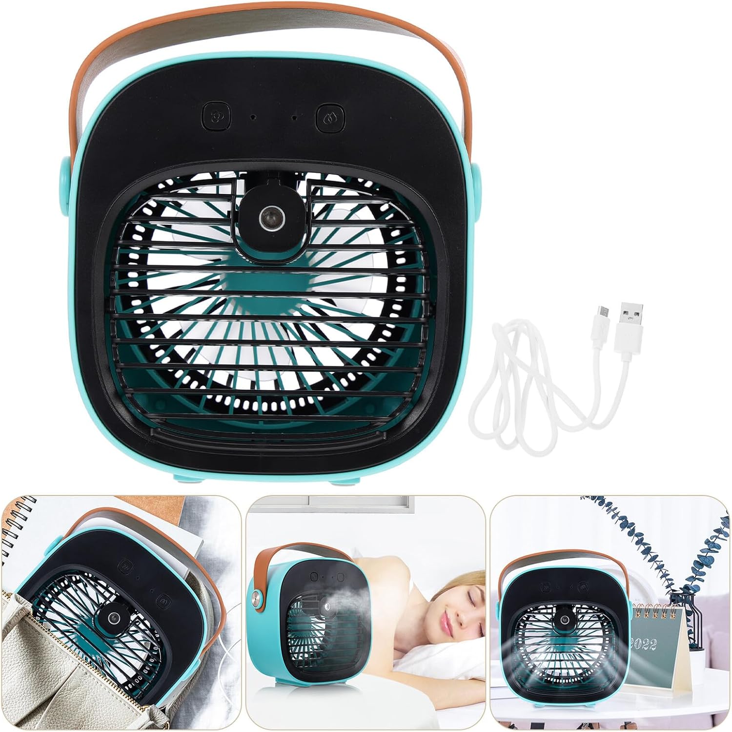 Portable USB Table Fan with Misting Function, Rechargeable Desktop Air Cooler Fan for Office, Dormitory, and Home Use, Blue USB Powered Cooling Air Circulator