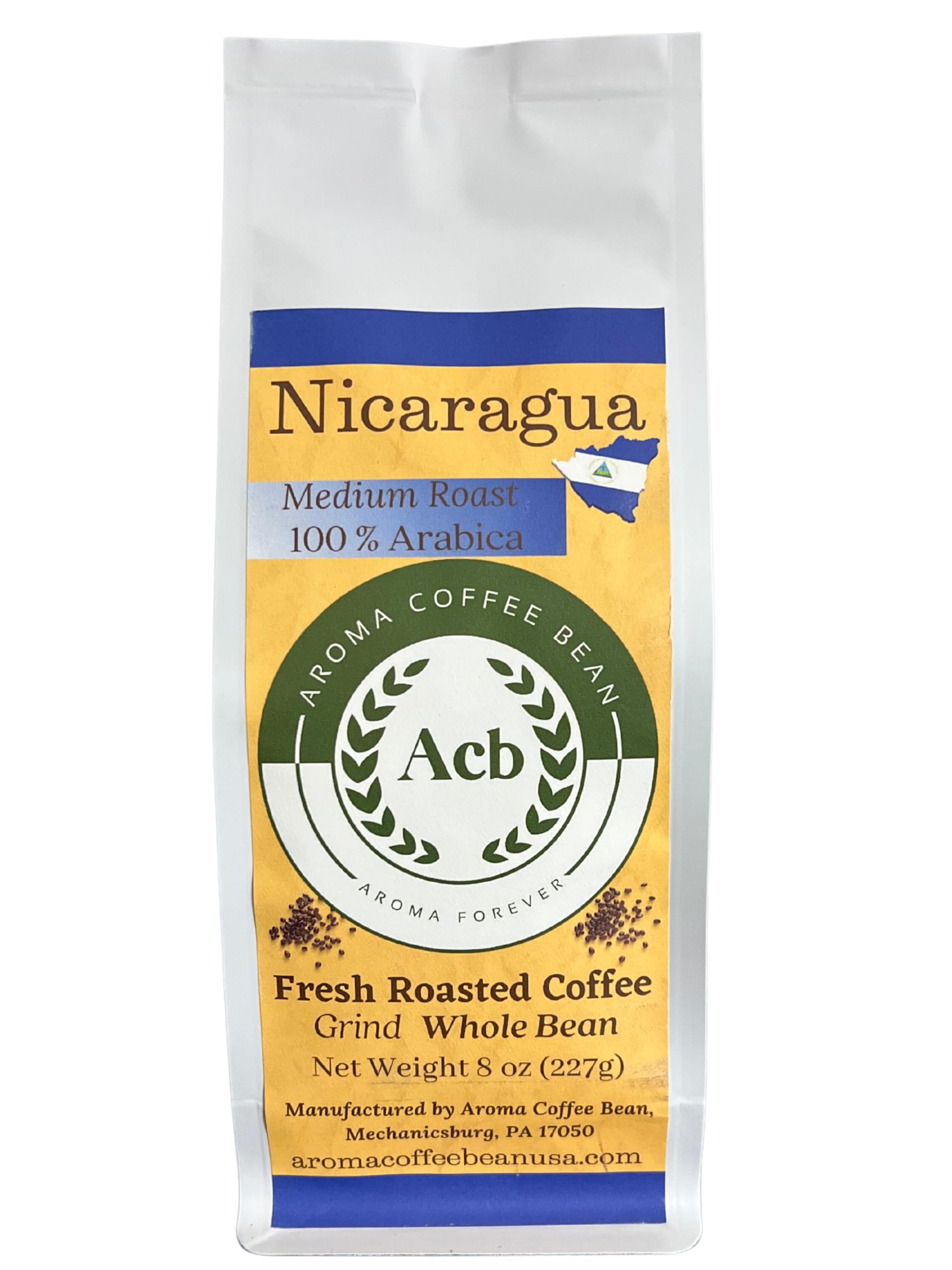 Aroma Coffee Bean Nicaragua Coffee Medium Roast Whole Bean 8 oz
