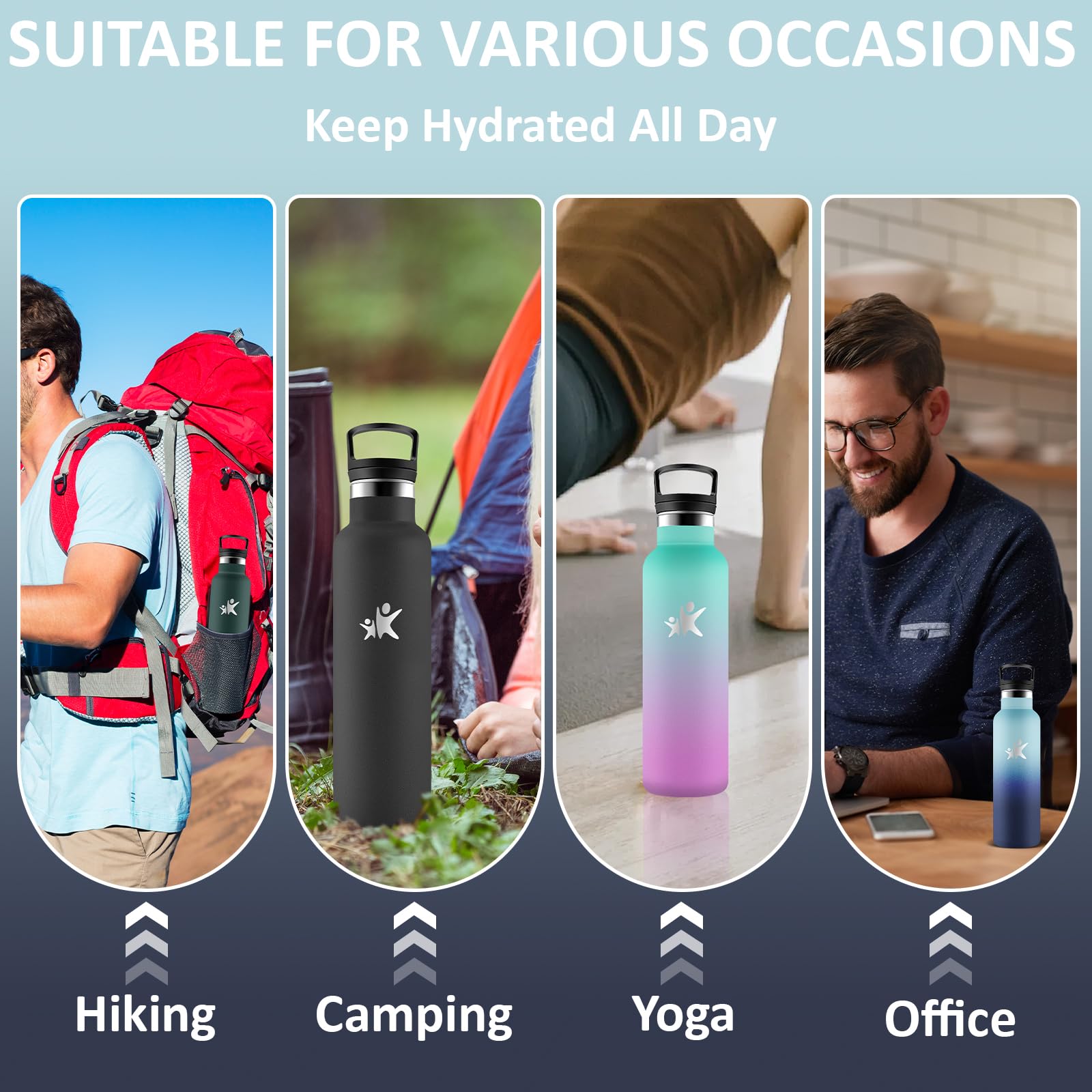 Grsta Botella Agua Acero Inoxidable, Botella Termica 500ml, A Prueba de Fugas, Cantimplora con Pajita, Mantiene 24H Frio/12H Calor, Cantimplora Infantil, Termo para la Oficina, Cámping, Yoga, Escuela