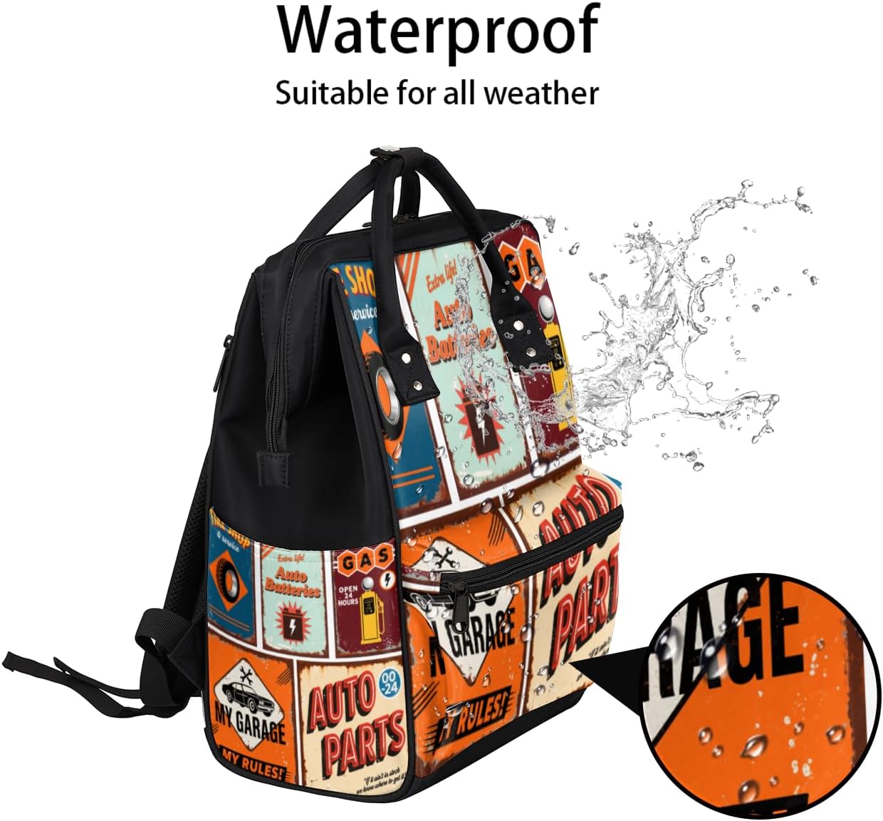 Vintage Car Theme Diaper Bag Backpack Large Compartment Mommy Bag with Stroller Straps Waterproof Casual Daypack for Mom and Dad Travel Bag