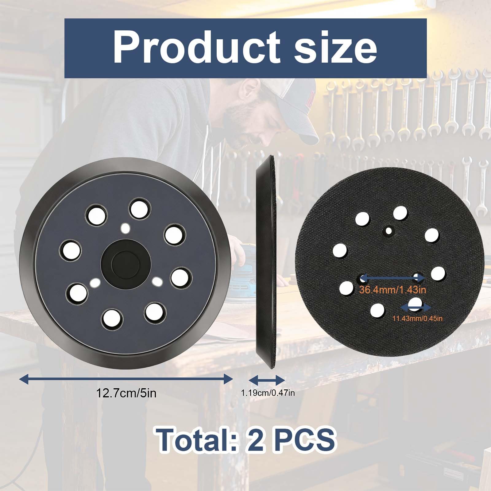 Tampone per levigatrice 125mm con 8 fori e 3 fori di fissaggio, platorello ricambio compatibile con levigatrici 5 pollici, facile installazione, ideale per levigatura con sistema di aspirazi