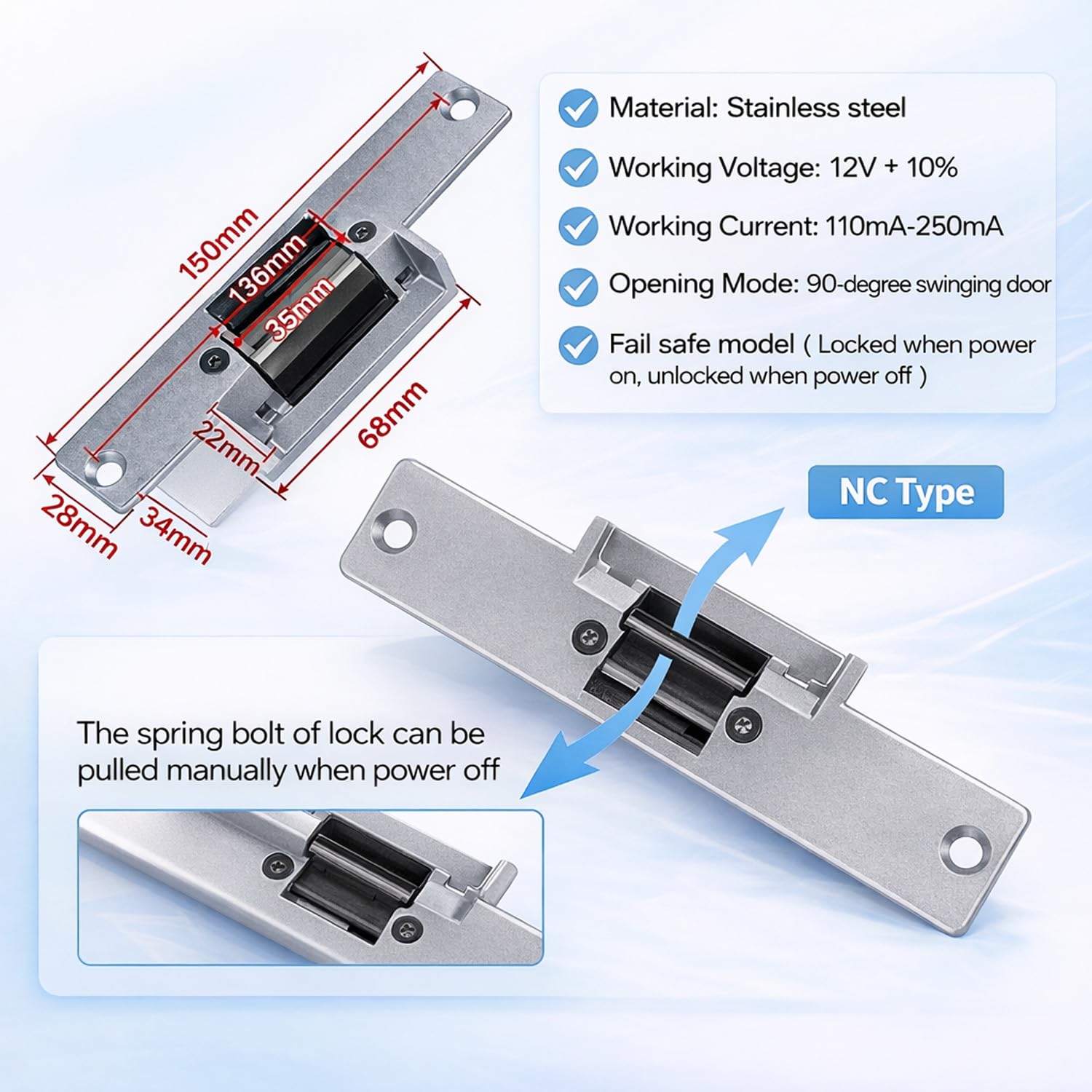 TUYA WLAN Zutrittskontrollsystem Set mit Codeschloss & RFID – IP68 Metall-Tastatur, 125kHz, App-Steuerung, DC12V/3A Netzteil, Elektrotüröffner NC, Exit-Taste, Klingel, 10 RFID Schlüsselanhänger