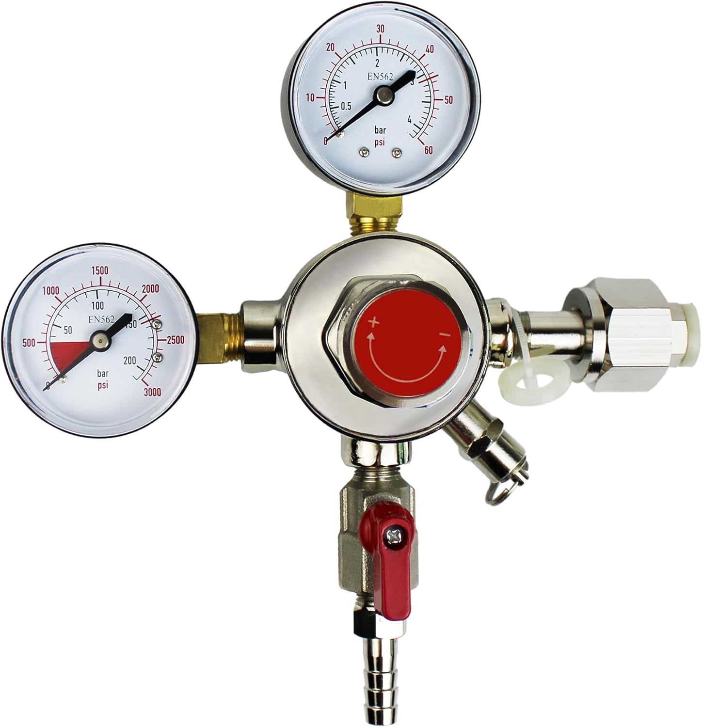 HFS(R) Heavy-Duty Double Gauge CO2 Regulator - Chrome Plated, Tool-less Flow Adjustment, 0-60PSI Adjustable Pressure, Auto-Safety, Draft Beer Homebrew System for CGA-320 Valve Tanks