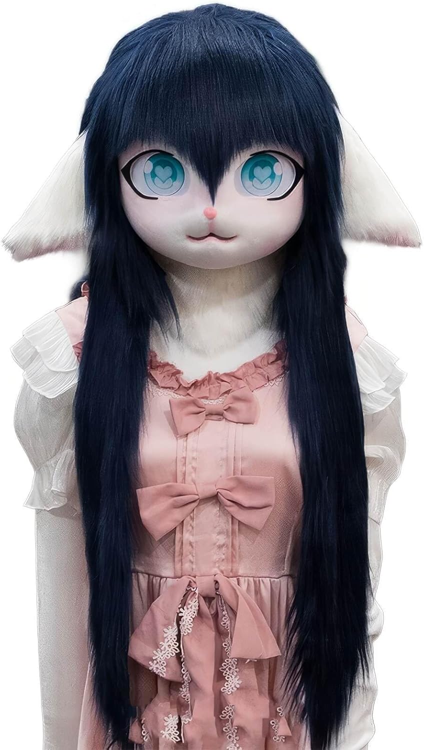 Anime Style Animal Hood,Fursuit kig Animal mask, Lolita Halloween Costume Headgear, Wearable Hood Party Disguise (Color : L)