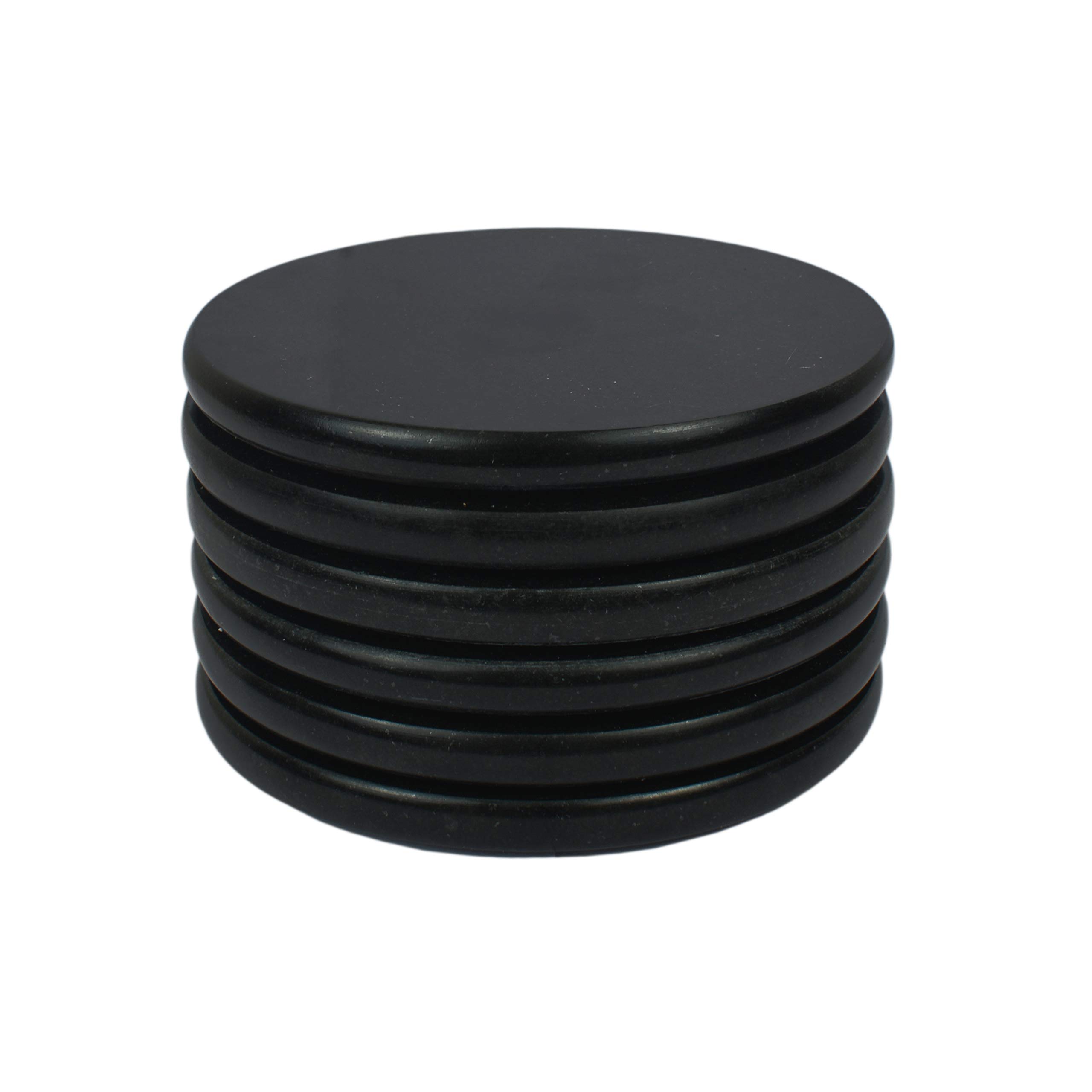 Juego de 4 Posavasos Redondos de Granito Negro Pulido con un Color Fino y Material de construcción sólido (Juego de 6)