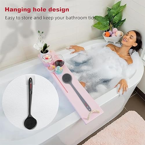 Miniatura 5 de ADAGIO Cepillo de silicona para la parte trasera de la ducha, el baño, cepillo corporal con mango largo, cepillo de ducha súper espumante, limpiador