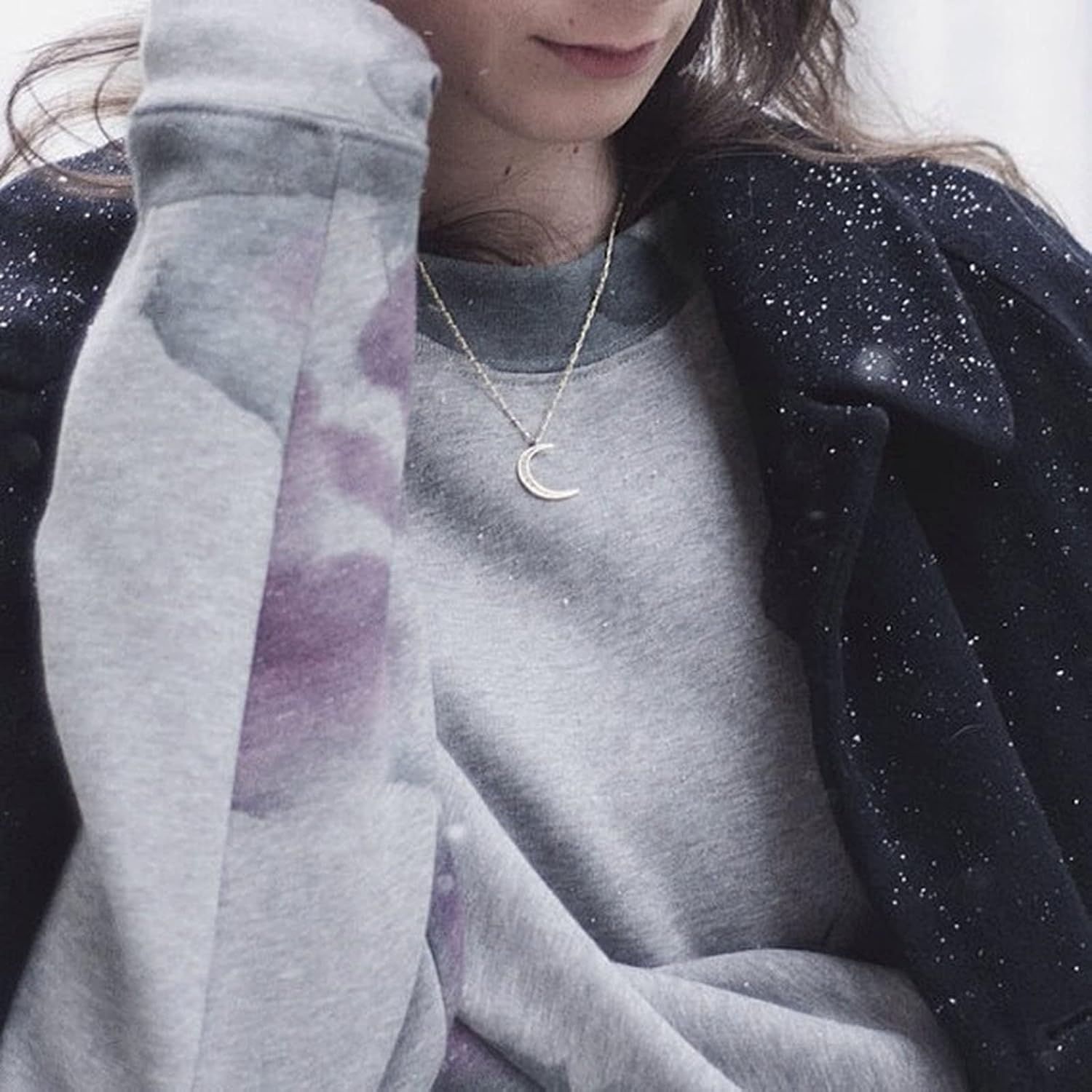 Collana Bohémien Con Ciondolo Luna In Lega, Color Argento, Lunga 45 Cm, Regalo Donna - 2