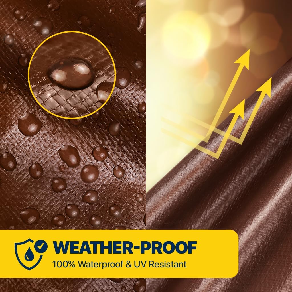 Seal Skin Covers Heavy Duty Waterproof Tarp 5x7 FT, 12 Mil 8 OZ 120 GSM Thick Brown Poly Tarp with Rustproof Grommets, Tear-Proof Cover with Reinforced Edges for Camping, Pool, Canopy Use