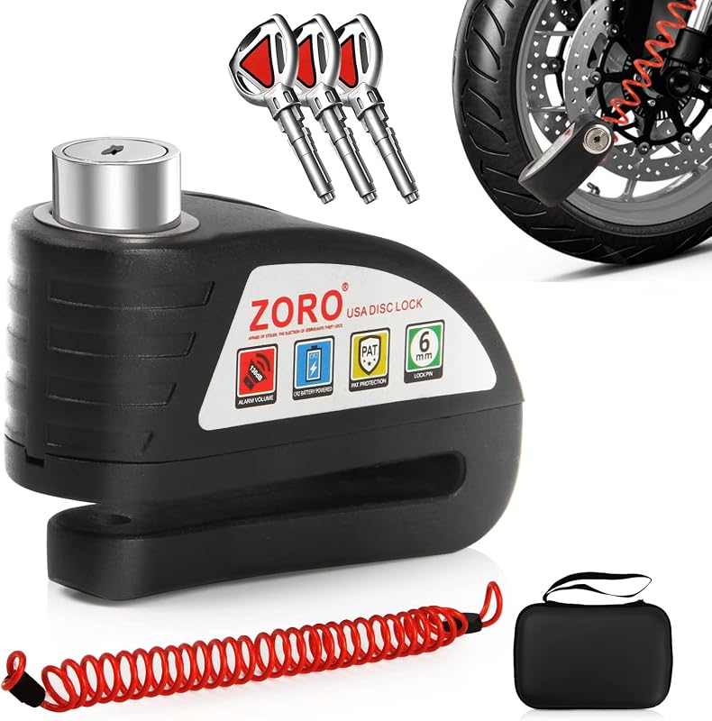 Bloqueo de freno de disco de motocicleta con alarma de 130 dB, bloqueo de seguridad antirrobo | IP65 impermeable, construcción de metal resistente, bloqueo de rueda para motocicleta, scooter, ciclomotor y bicicleta, seguridad de viaje portátil