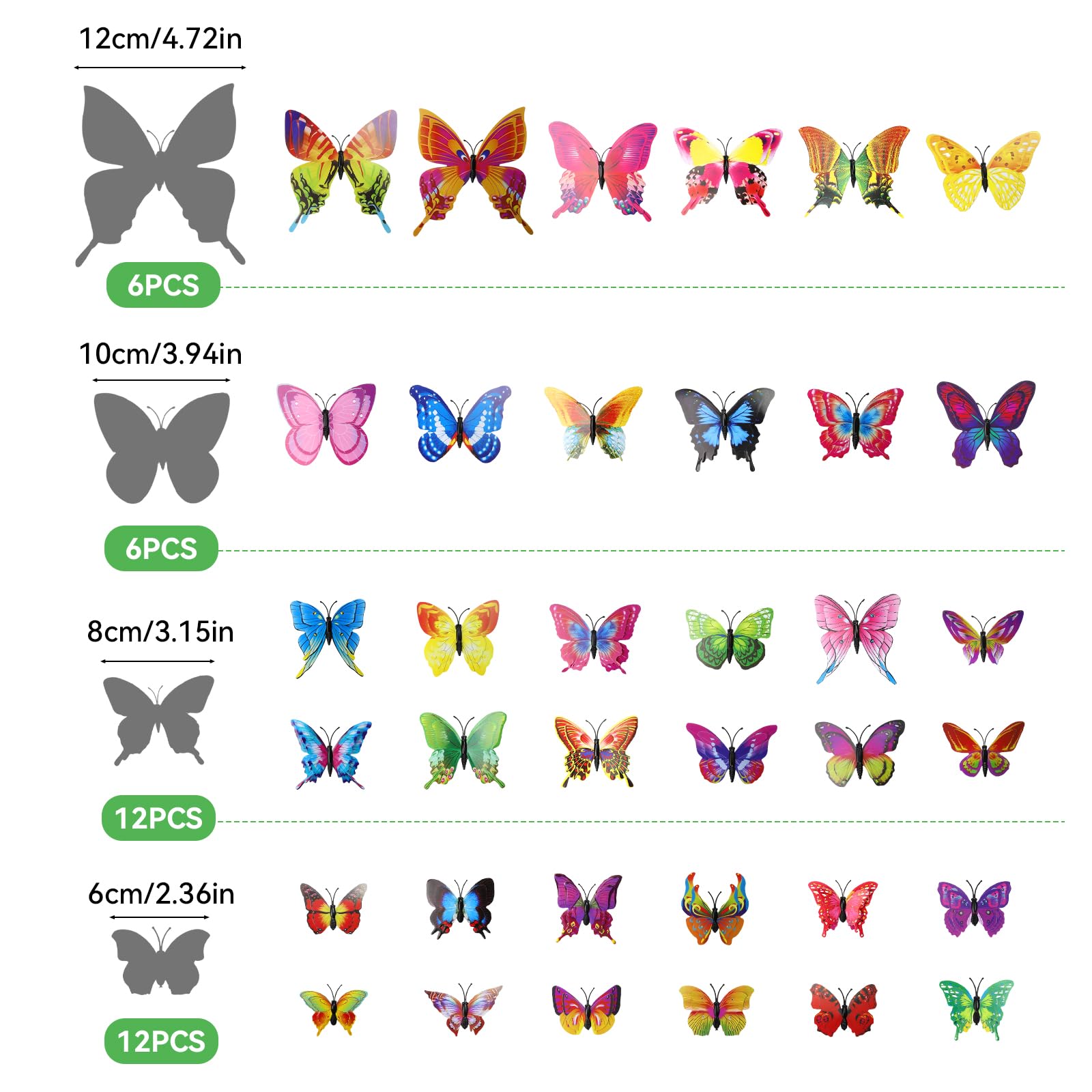 36 Piezas 3D Mariposas Decorativas Colores PVC Mariposa Decoración de Pared con Imanes y Adhesivos para Casa Dormitorio Habitación Refrigerador — view 2