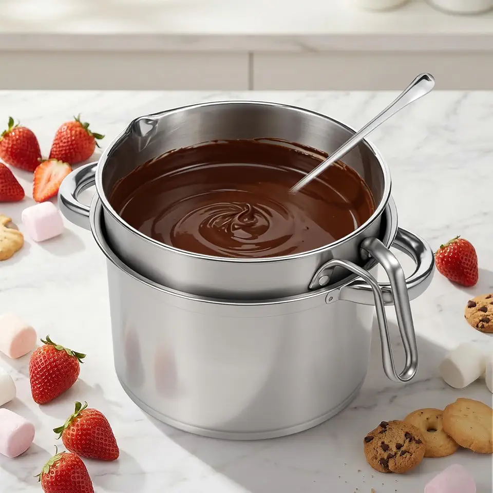 Conjunto de 3 panelas de banho-maria dupla com colher de derretimento de 1,8 litros com caldeira de aço inoxidável de 2,54 litros para derreter chocolate para manteiga doce e cera de queijo