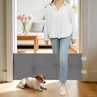 17 Inch Retractable Step‑Over Dog Gate, Adhesive Mount Pet Barrier for Doorway & Stair, Indoor Puppy Gate for Small Dogs