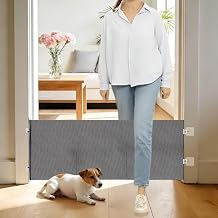 17 Inch Retractable StepOver Dog Gate, Adhesive Mount Pet Barrier for Doorway & Stair, Indoor Puppy Gate for Small Dogs