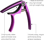 Purple Aluminium Capo - Key Clamp for Acoustic Guitar, Electric Guitar, Ukulele, Bass - Includes Guitar Picks, Leather Picks Holder and Bridge Pins Puller