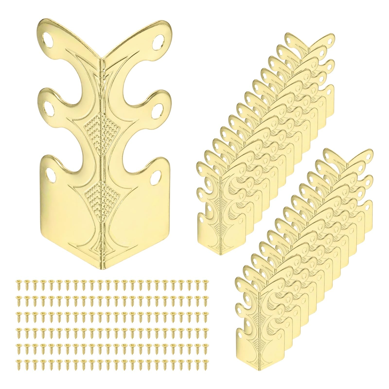 sourcing map 24 Pcs Baseboard Corner Protectors, Skirting Board Corner Protectors, Vintage Metal Corner with Screws for Furniture Table Cabinet Jewel Cases Decorative, Gold