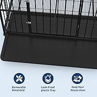 Vista 6 de Jaula para perros de acero inoxidable resistente para razas grandes, a prueba de escapes, resistente a las masticaciones, ruedas de bloqueo, bandeja