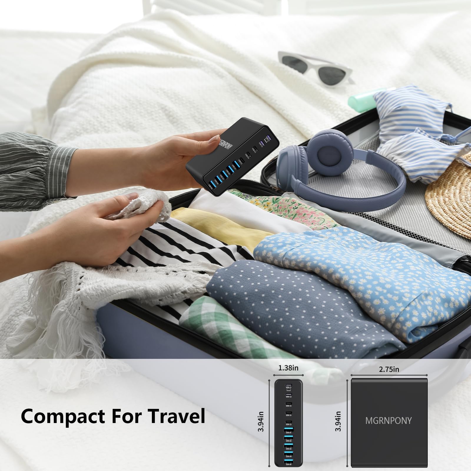 Bloque de carga USB C de 320 W, estación de carga USB C de 10 puertos GaN III PD 65W PC Laptop adaptador de cargador rápido para MacBook Pro/Air, DELL, iPad, iPhone, Samsung Galaxy, negro