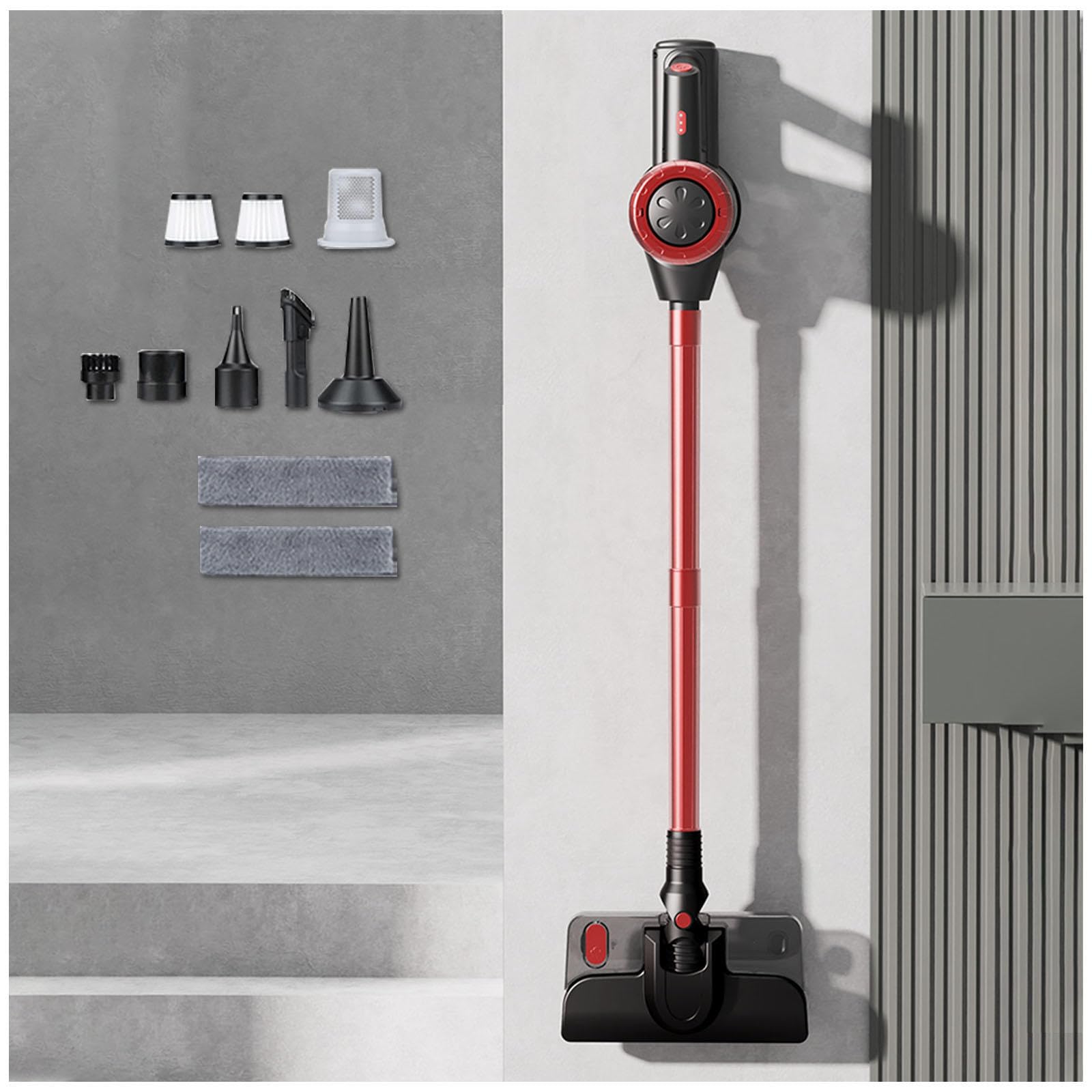 Lava E Aspira Pavimenti 5 in 1, 18KPa/120W/35Mins, Lavapavimenti E Aspirapolvere Leggero Versatile Lava Asciuga Pavimenti per Pulizia Domestica/Peli Animali,Red