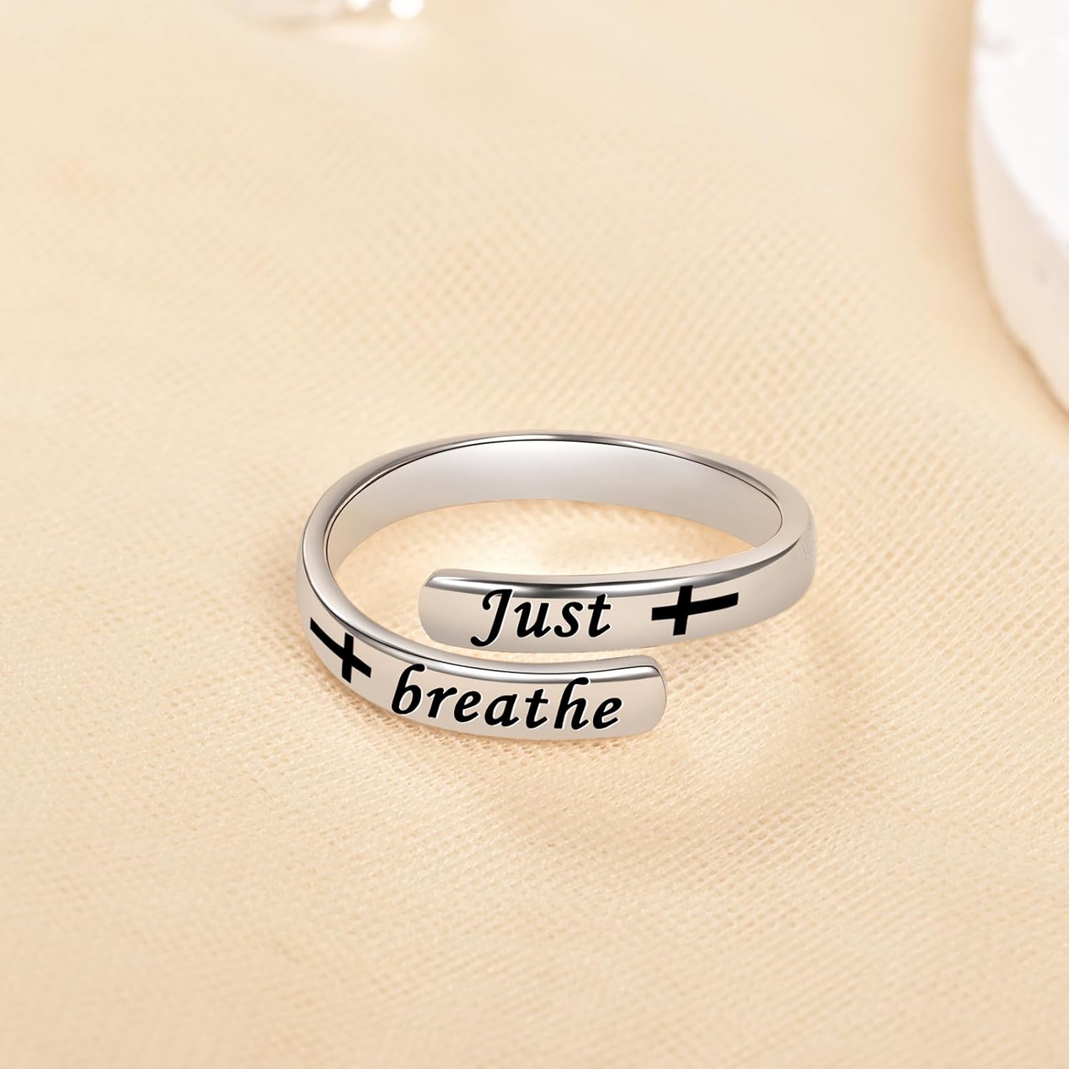 BEILIN Just Breathe Cross Ring 925 Sterling Silver Adjustable Rings Inspirational Jewelry Anti-anxiety Mood Gifts for Women - Image 3