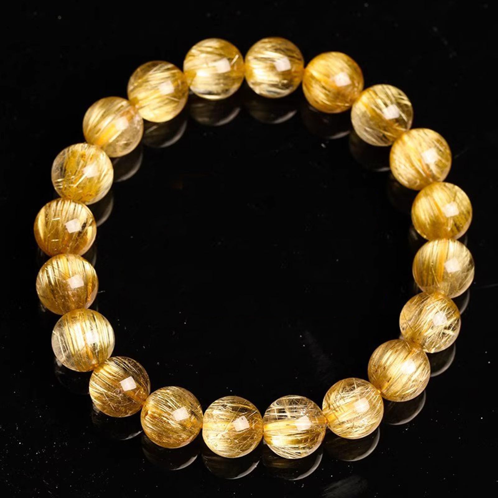 Natürliches Citrin-Gold-Rutilquarz-Armband für Damen und Herren, echte Kristall-Heilperlen, Verstellbarer Stretch-Steinschmuck für Fülle und Positive Energie, Chakra-ausgleichendes,16MM