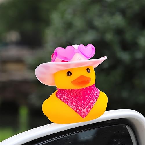 Miniatura 6 de wonuu Decoración de pato de goma para automóvil, accesorios de decoración de tablero de instrumentos de vaquero occidental con mini anillo de
