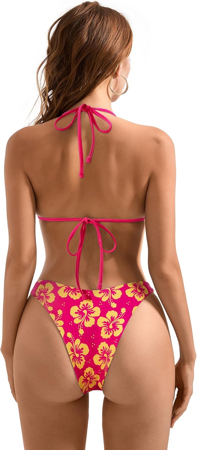 SUUKSESS Women Halter String Two Piece Bikini Sets Reversible Thong Swimsuit - Image 2