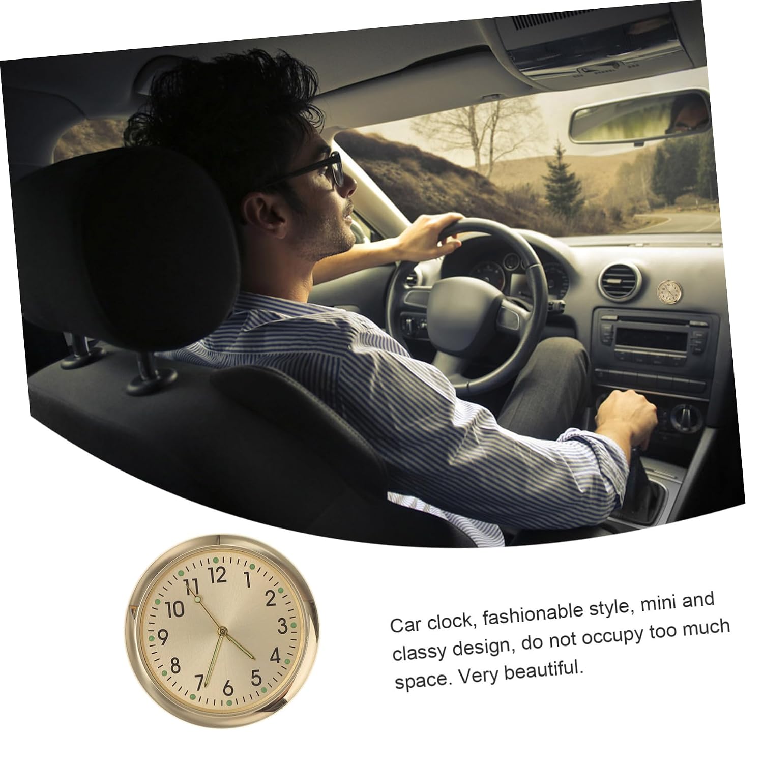 Hemobllo Mini Automotive Dashboard Clock Portable Luminous Car Interior Clock for Car Dash Compact Design Multi Use for Office and Workbench