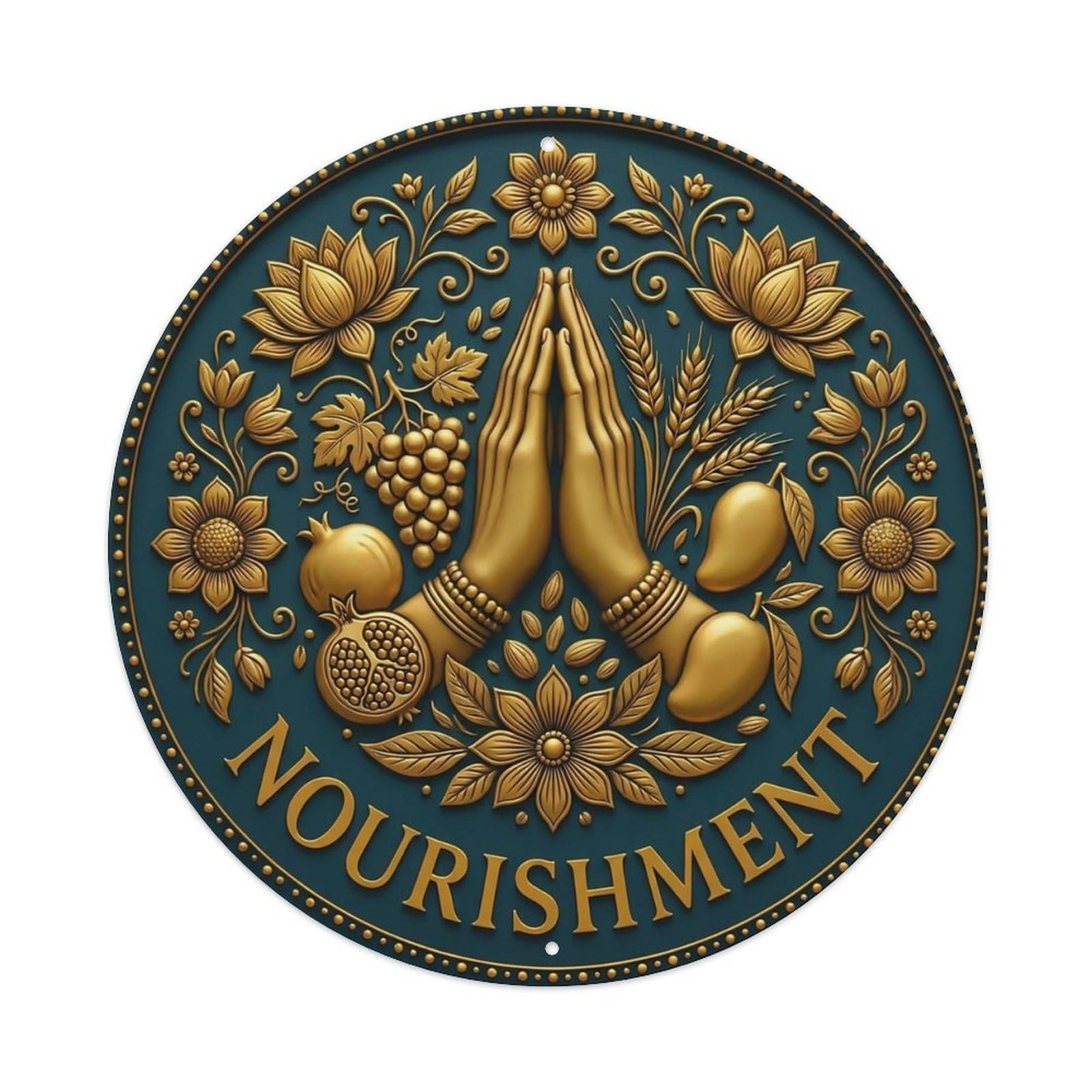 Vintage Namaste Praying Hands Nourishment Flower Zen Yoga Metal Tin Sign