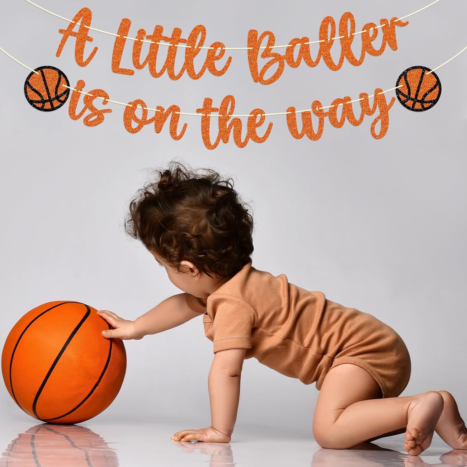A Little Baller is on The Way Banner - Basketball Theme Baby Shower Decorations - Sports Gender Reveal Party Supplies - Blue and Orange Glitter Baller Sign - Basketball Nursery Decor - Pre-Strung