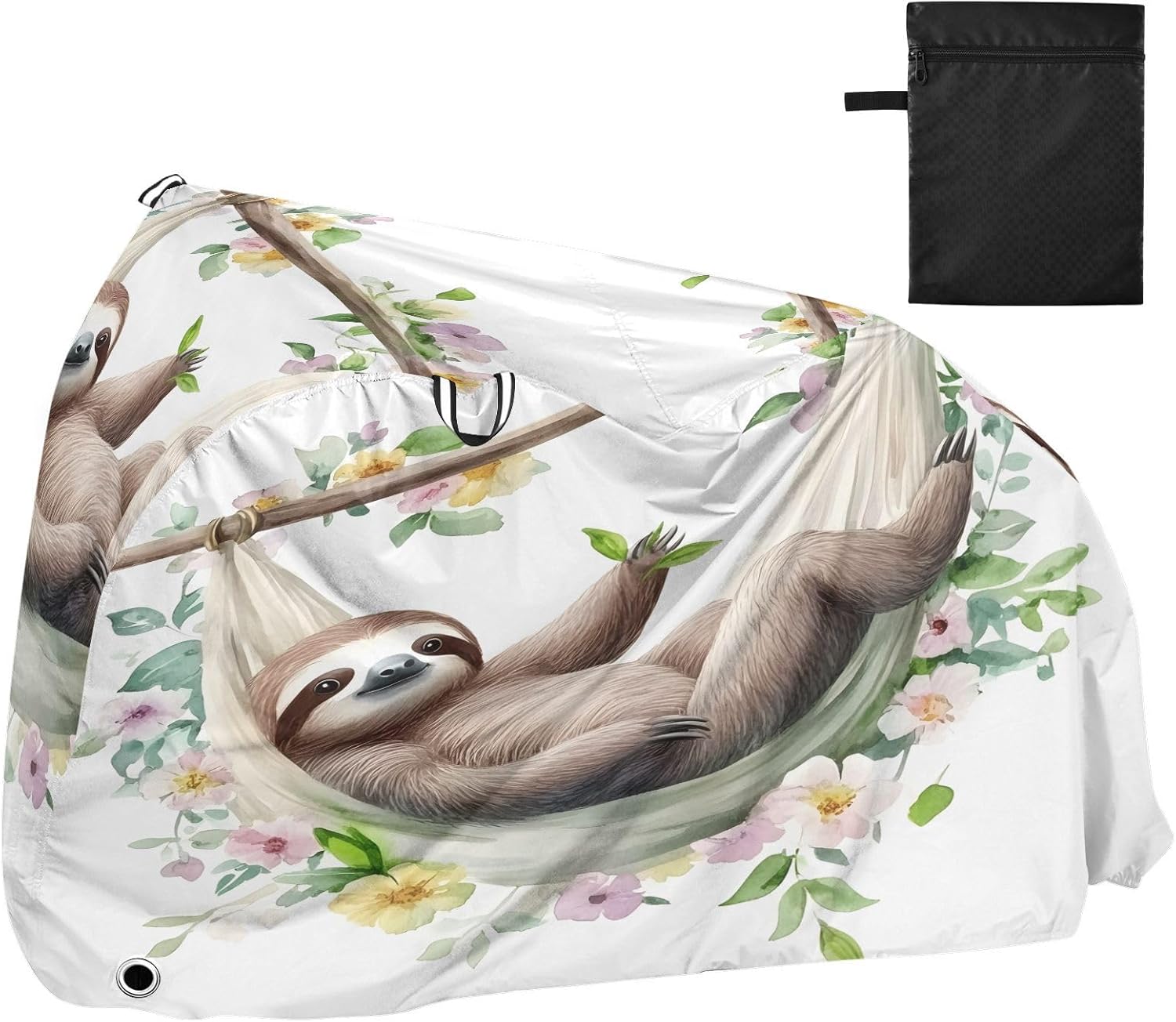 ALAZA Watercolor Sloth Flower Bike Cover Waterproof Outdoor Ebike Bicycle Covers Tarp Protection for 1/2 Bikes, Sun UV Dust Wind Proof