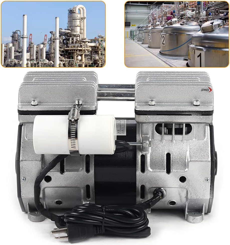 TBVECHI Type Oilless Diaphragm Vacuum Pump Oil Free Oilless High Flow Vacuum Air Pump 110V 1100W 5A Small Diaphragm Mute Pump 200L / min 370W 8 Bar 2A Oilless Vacuum Pump 100L/ min (370W)