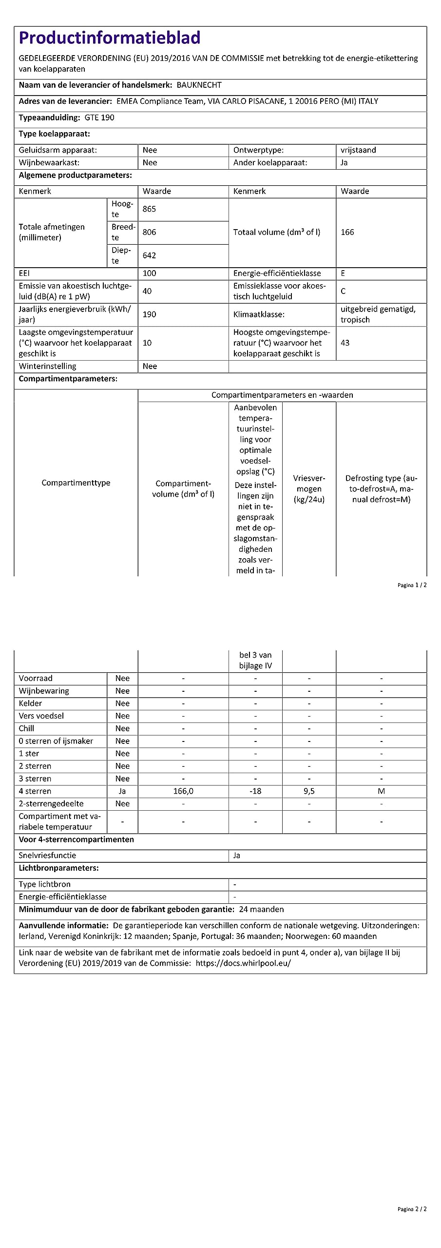 Bauknecht GTE 190 Gefriertruhe / 164 L / Energiesparfunktion/ Supergefrierfunktion / Elektronische Steuerung mit LED-Bedienfeld, Weiss