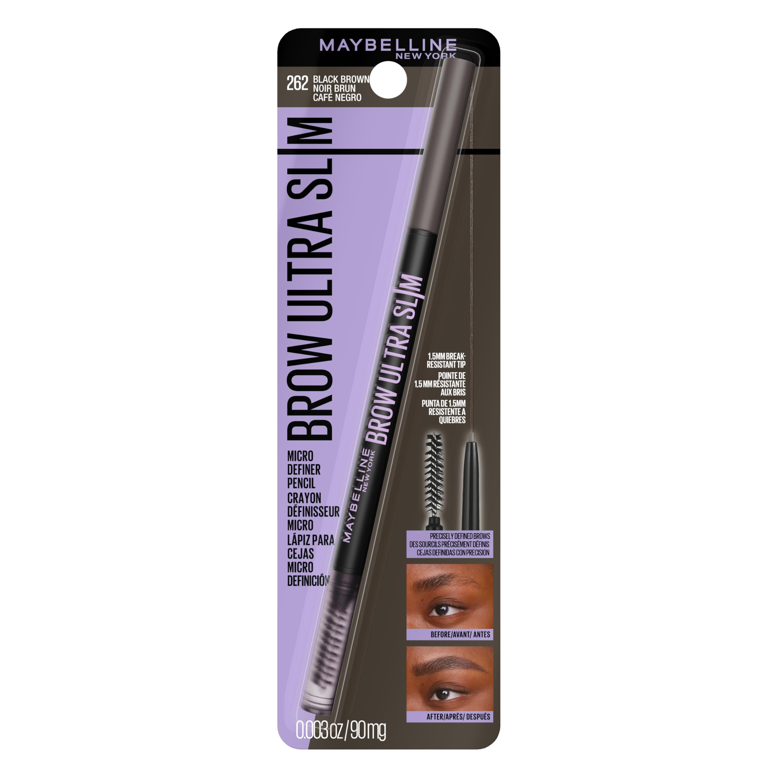 Express Brow Ultra Slim Eyebrow Makeup, Brow Pencil with Precision Tip and Spoolie for Defined Eyebrows, Black Brown, 1 Count (Packaging May Vary)