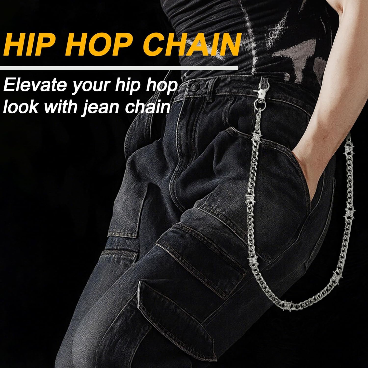 Quelay 4 Pcs Punk Layered Pants Chain for Women Men Silver Goth Hip Hop Skull Biker Cross Skeleton Wallet Jeans Pocket Chain Belt Decor Accessories - Image 4