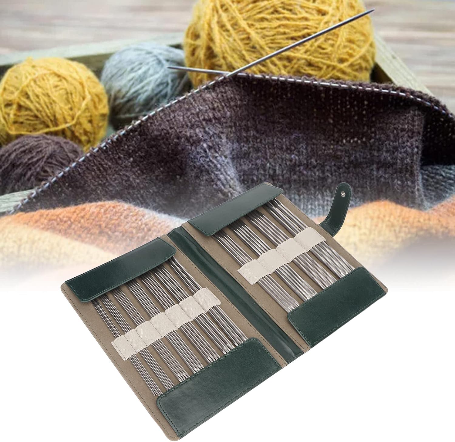 Pssopp 55Pcs Double Ended Knitting Needles Kit - Double Pointed, Metal, Silver - Beginner & Small Projects