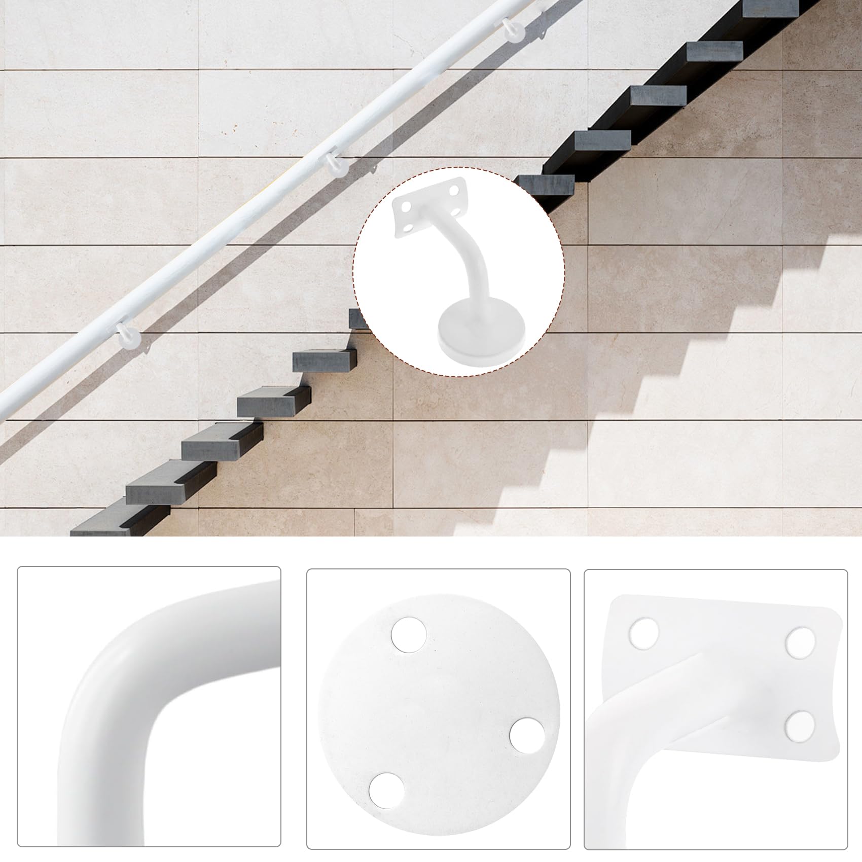 5 Piezas Soporte Pasamanos Escalera de Acero Inoxidable para Escaleras Interiores y Exteriores (Blanco)