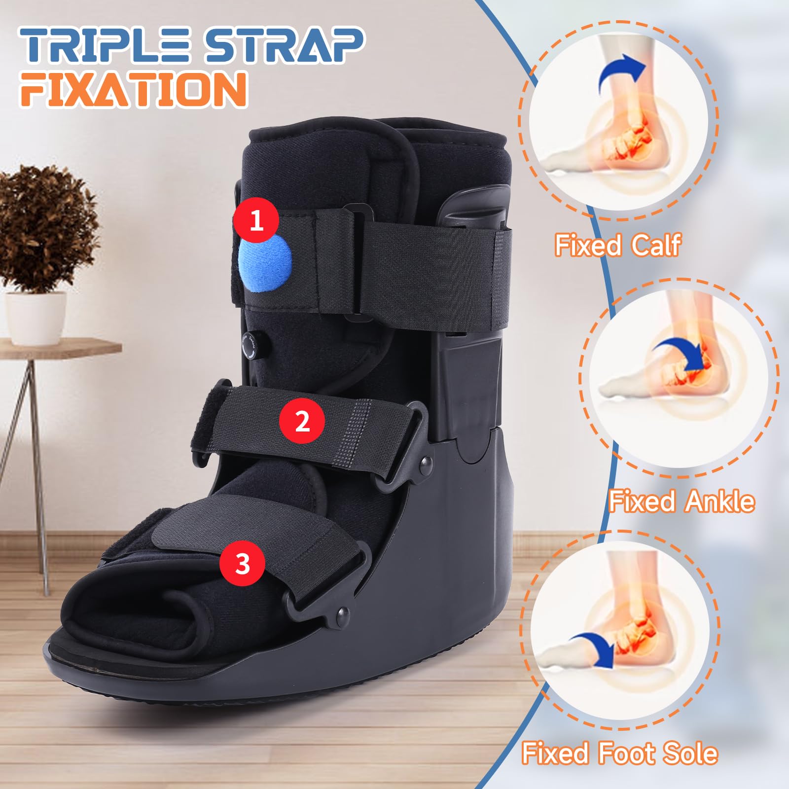 Zapato de senderismo inflable, soporte ortopédico para el pie, zapato para fractura, zapato de senderismo ultraligero para tobillo torcido, fractura por estrés, pie roto o tendinitis de Aquiles Negro
