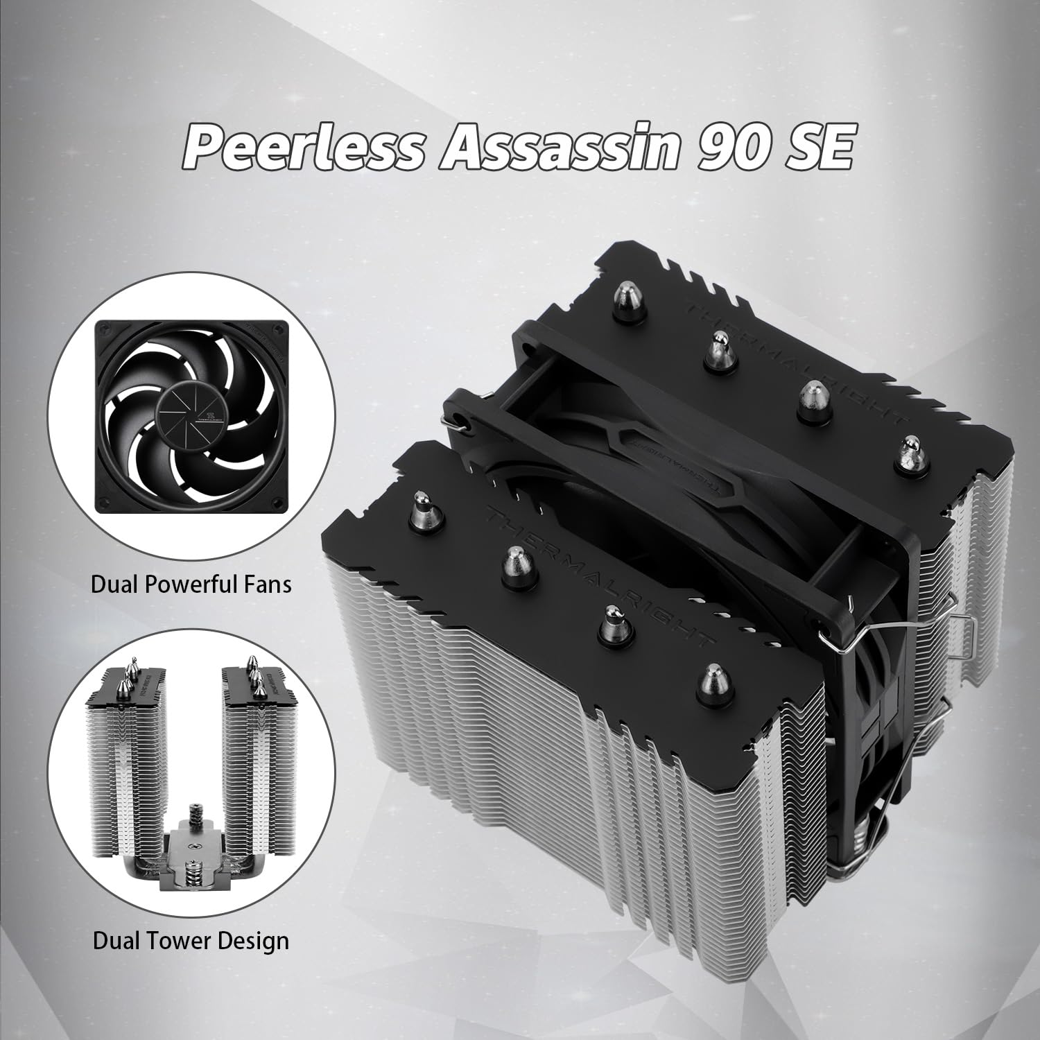 Thermalrlght Peerless Assassin 90 SE Dual-Tower CPU Cooler,with Aluminum Heatsink Cooling,High Perfommance 4 Heat Pipes PC Cooler,Intel 1700/115X/1200/1851; AMD:AM4/ AM5 for Desktop Cooler,110mm Tall