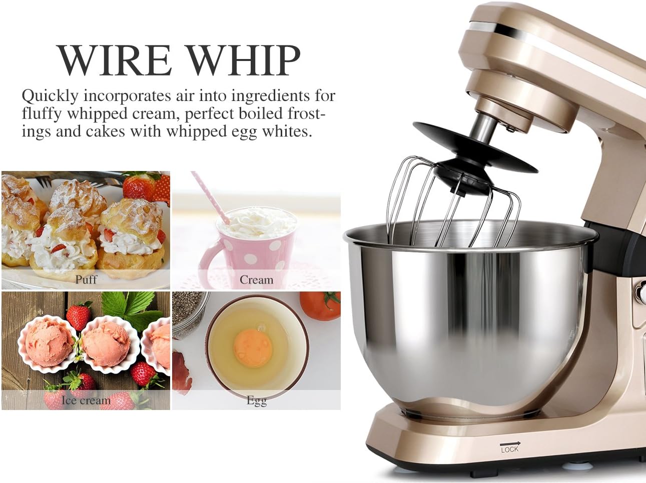 Greatest Product MURENKING Stand Mixer,5.3-Qt & 500W & 6+P Speed MK36 Tilt-Head Kitchen Electric Food Mixers Home Baking Dough Machine with Accessories (Champagne)