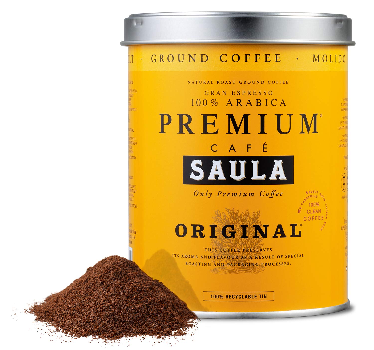 SAULA PREMIUM Kawa Saula, Opakowanie 3 puszki po 250 gr. Premium Original 100% mielona arabika 250 g (zestaw 3 sztuk)