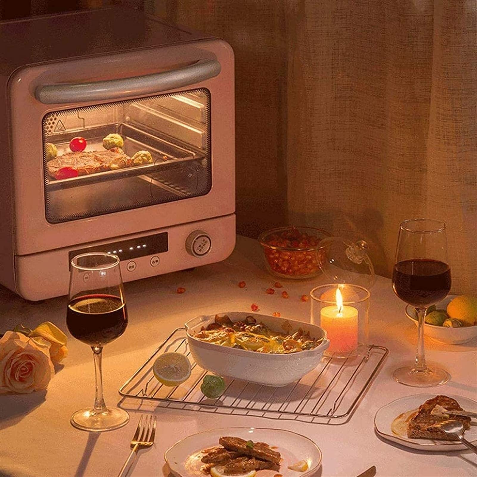 Horno eléctrico de Mesa Mini Horno eléctrico de 20 l, Horno de convección, hornos de 1300 W con función de Parrilla, Ideal para Oficina, Caravana y Dormitorio Estético y práctico