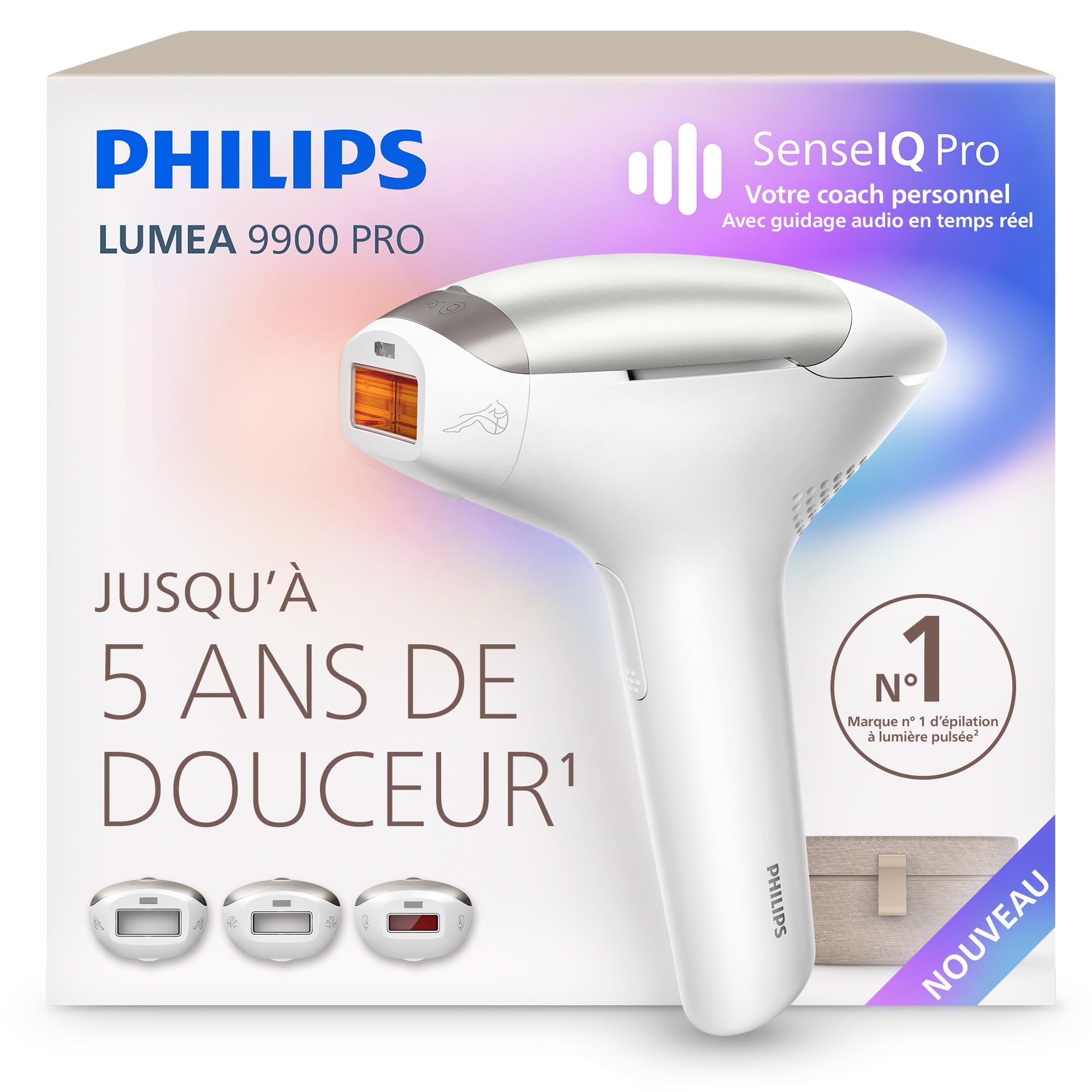 Philips Lumea 9900 Pro Épilateur à lumière pulsée – alternative au laser en institut, utilisation facile, sécurité de qualité médicale, 3 accessoires corps, visage et zones sensibles, BRC331/00