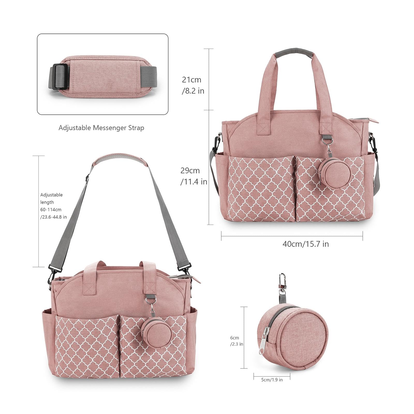 Qianly Borsa maternità in Poliestere, Borsa per Pannolini, Borsetta, Borsa per Pannolini Impermeabile, Borsa Tote, Borsa a Tracolla per Cellulare, Chiavi, Pa, Rosa