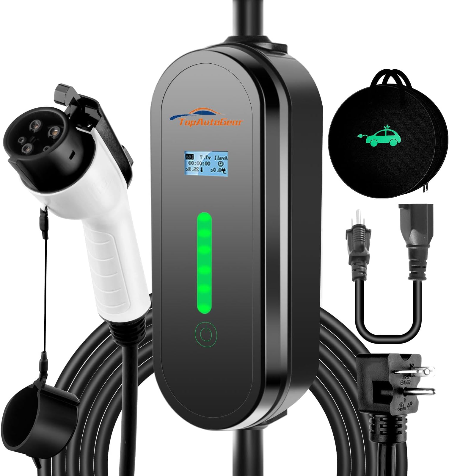 TopAutoGear Portable EV Charger Level 1 & 2, 110V-240V Emergency Backup Travel Cable, Adjustable 8-16A Current for Home Safety, NEMA 6-20 Plug with 5-15 Adapter, 17ft, Works with All J1772 EVs
