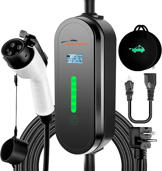 Level 1 + 2 EV Charger, 16Amp 110-240V Portable SAE J1772 Electric Car Charger, Adjustable Current 8A-16A and Time Setting,17FT Level 2 EV Charger Cable NEMA 6-20 Plug (Tesla Require Adapter)