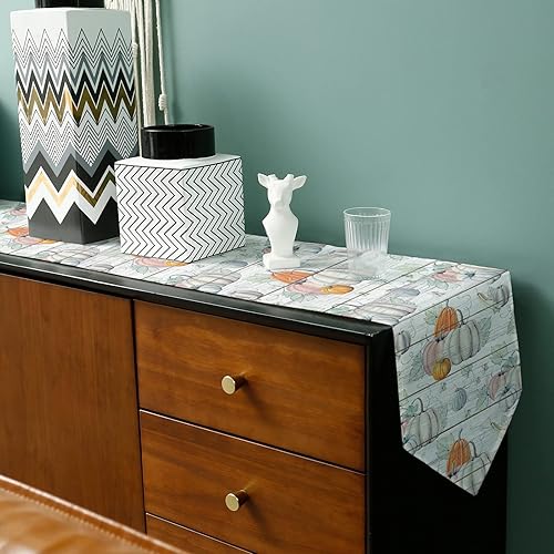 Miniatura 3 de Vandarllin - Camino de mesa de lino de algodón para día de acción de gracias, cosecha de otoño, calabazas, antideslizante, arpillera, decoración