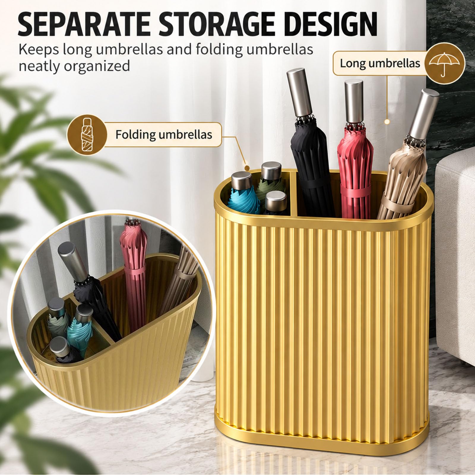 Porte-Parapluies en Métal avec Bac Amovible Organiseur Cannelé pour Entrée